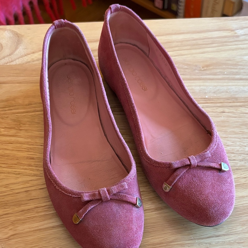Sergio Rossi Pink Suede Flats with Bow